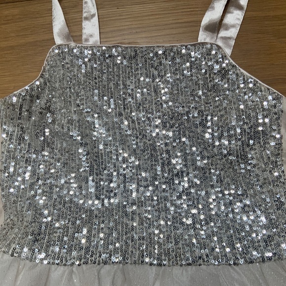 Sparkly Sequin Strapped Dress Cream and Silver - Picture 2 of 9